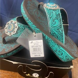 Montana West Turquoise Floral Sandals